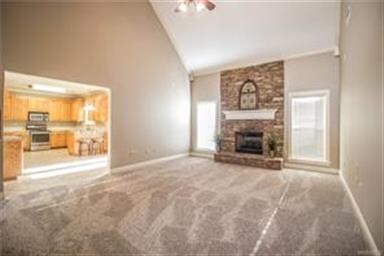 New carpet downstairs, cathedral ceilings in the g