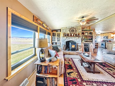 Living Room with views, fireplace area and pellet stove