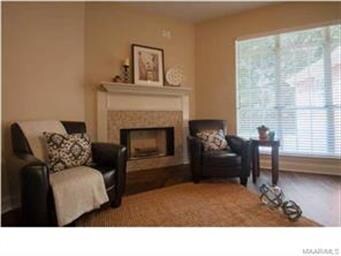 Close up of the fireplace with new custom tile and