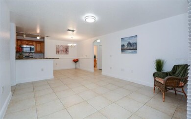 Living room with tile flooring
