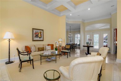 Living room with 12 foot coffered ceiling