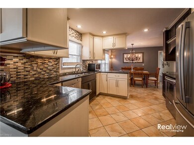 Kitchen with granite counters and tile backsplash