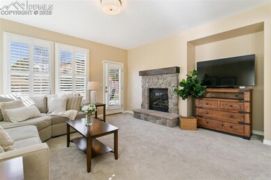 Beautiful stone fireplace in living room opening t