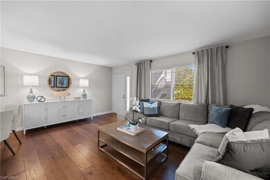 Living room featuring dark wood-type flooring