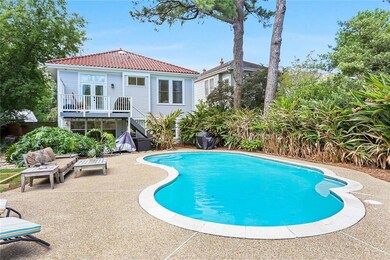 Beautiful pool and cabana with raised deck at the