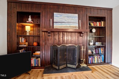 bookcases and fireplace