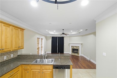 Trey ceiling, ornamental molding, and a peninsula