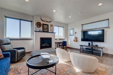 Living room with hardwood / wood-style floors