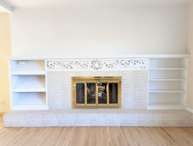 Fireplace with book shelves in living ro