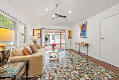 Den with historic cracked tile