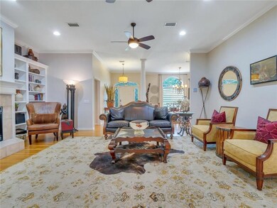 Living Room features hardwood floors, recessed lig