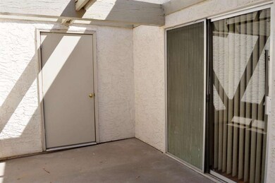 Large patio offers secure storage closet