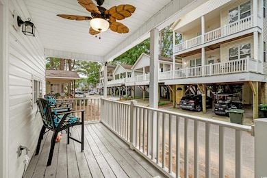 Porch featuring ceiling fan