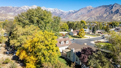 Aerial perspective of suburban area featuring mountains