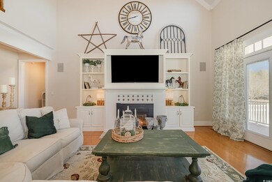 Living room featuring a tiled fireplace, ornamenta
