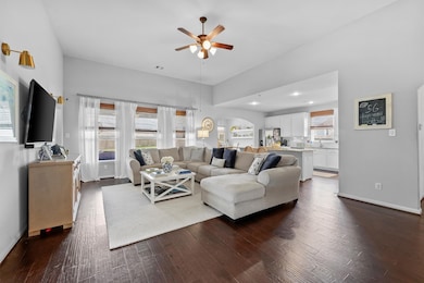 Large living room with wood floors
