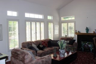 large living room with vaulted ceilings