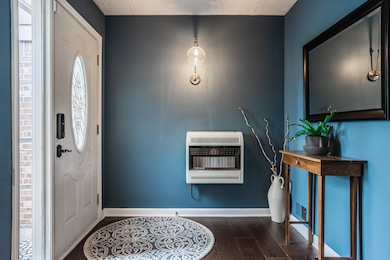 Enter the home into this open foyer. Propane gas heater was added by previous owner. Sellers used it occasionally for a little extra warmth on extra chilly nights.