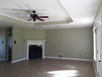 Living Room. TRAY CEILING AND WOOD BURNING FIREPLA