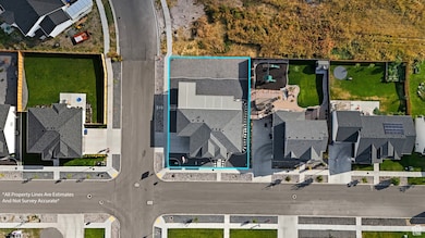 Aerial view of residential area featuring property parcel outlined