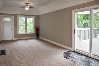Spacious living room with high ceilings.