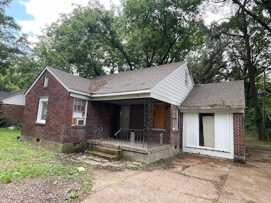View of front of home featuring brick siding, crawl space, covered porch, and cooling unit