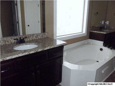 Separate twin vanities in Master with jetted tub and tiled shower. Large closet with MDF shelving.