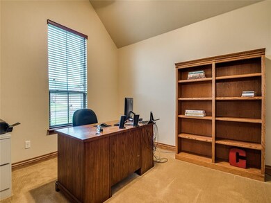 Private study has double french doors, cathedral c