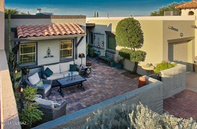 Aerial of courtyard early evening