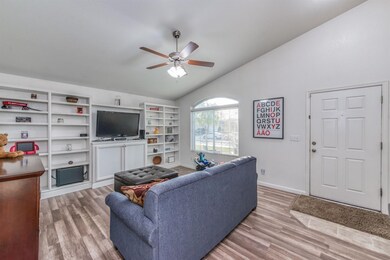 Living room with built ins.