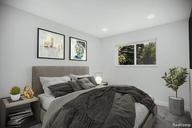 Bedroom with carpet flooring and recessed lighting