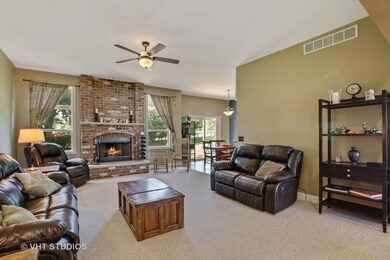 Open great room with masonary fireplace