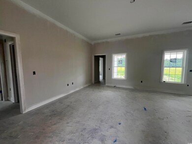 Empty room with unfinished concrete floors and baseboards