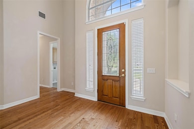 Foyer with baseboards, visible vents, a wealth of