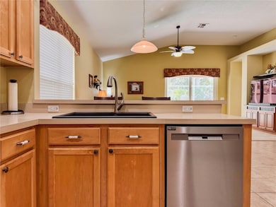 Kitchen with view of pool