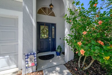 Transom windows grace the entry
