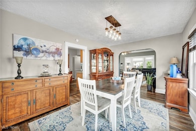 Dining room with vinyl flooring and a textured ceiling