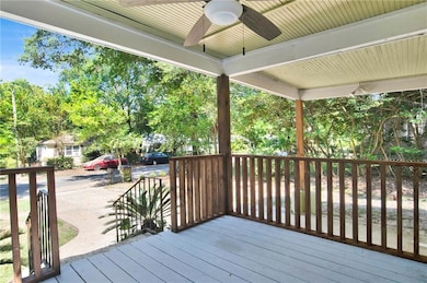 Porch featuring ceiling fan