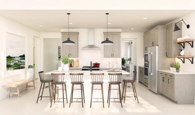 Kitchen with island and pendant lighting