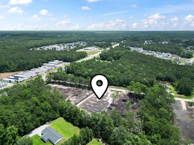 Aerial view of a heavily wooded area