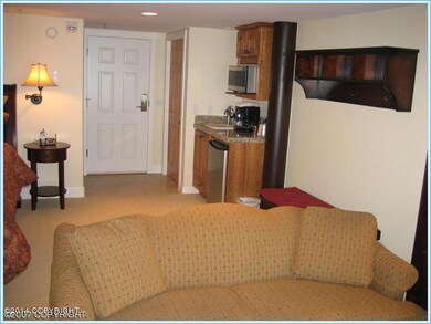 Kitchenette and couch in lower unit