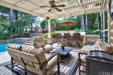 View from the patio of the pool and the outdoor ki