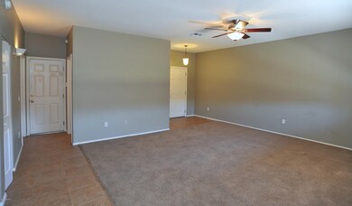 Tiled walkway from garage