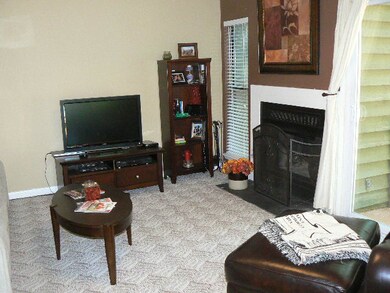 living room, berber carpet, fireplace and French d