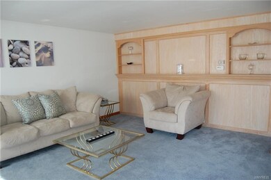 Living room with built-in shelves