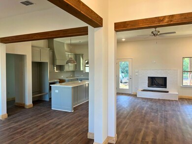 Wood header accents in entry