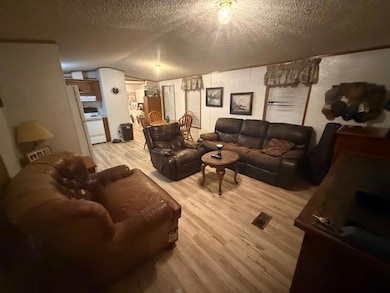Living room featuring a textured ceiling, vaulted 