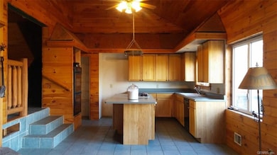 The kitchen has ceramic tile floor, island, built 