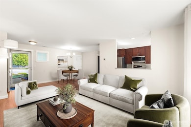 Easy conversation between kitchen and living room.