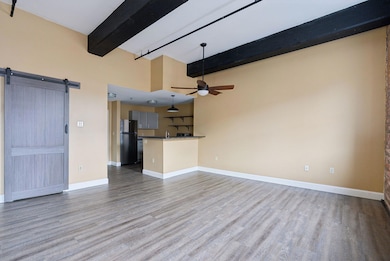 view from living room to kitchen